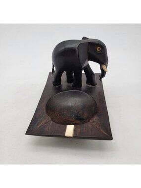 Vintage Handcrafted Carved Wood Elephant Ashtray